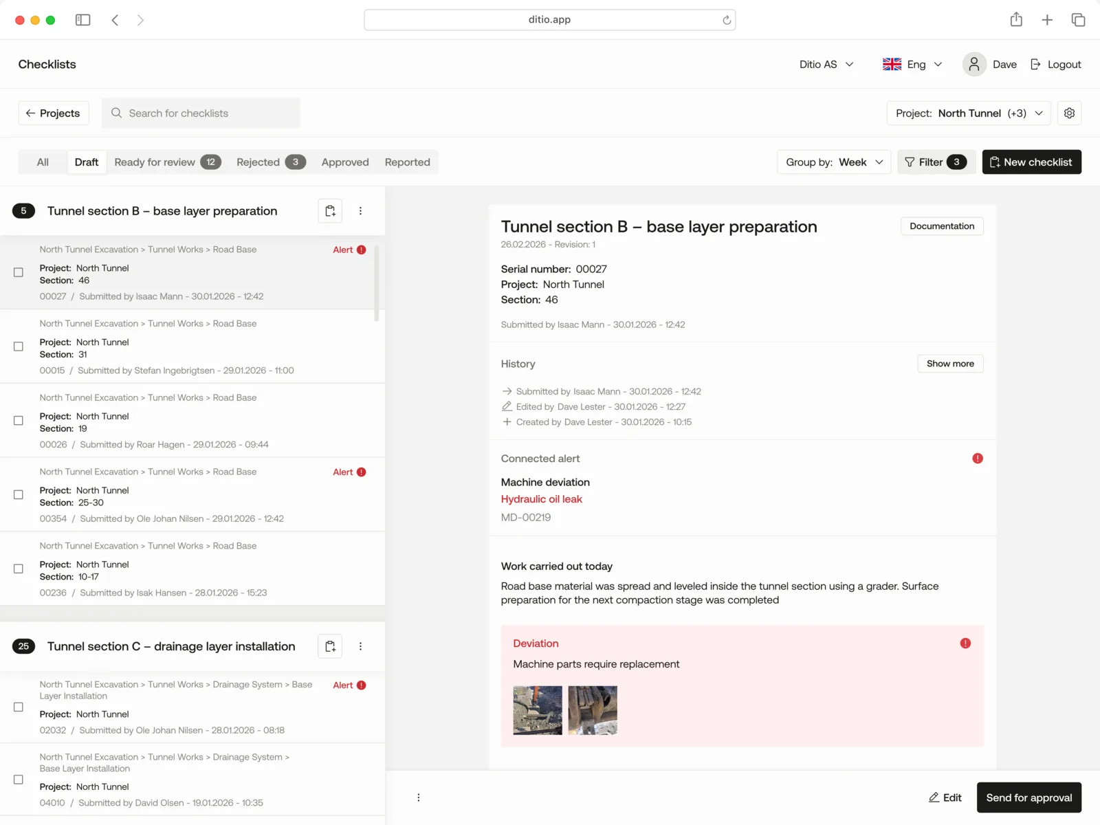 Ditio Core checklist — structured inspection reports