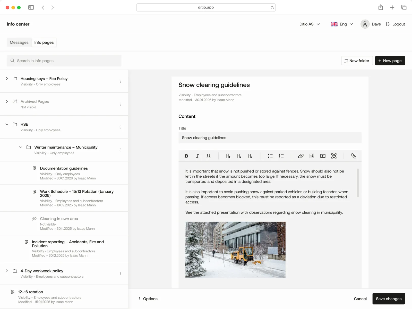 Ditio Core info center — internal communication and documentation