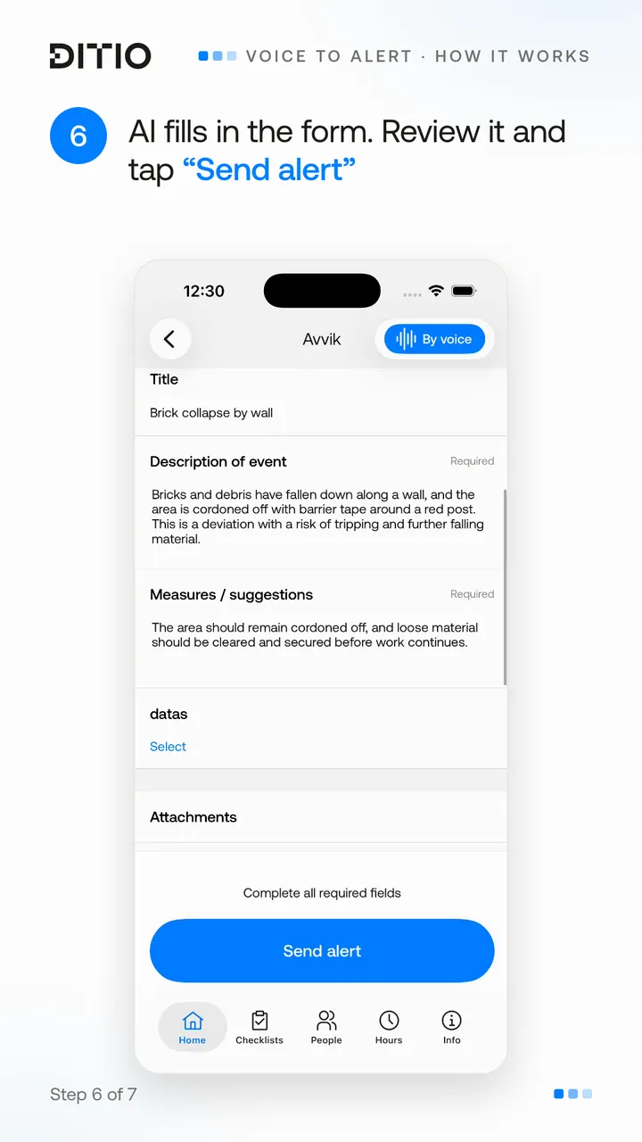 Voice to Alert – review the content before the alert is sent (step 6)