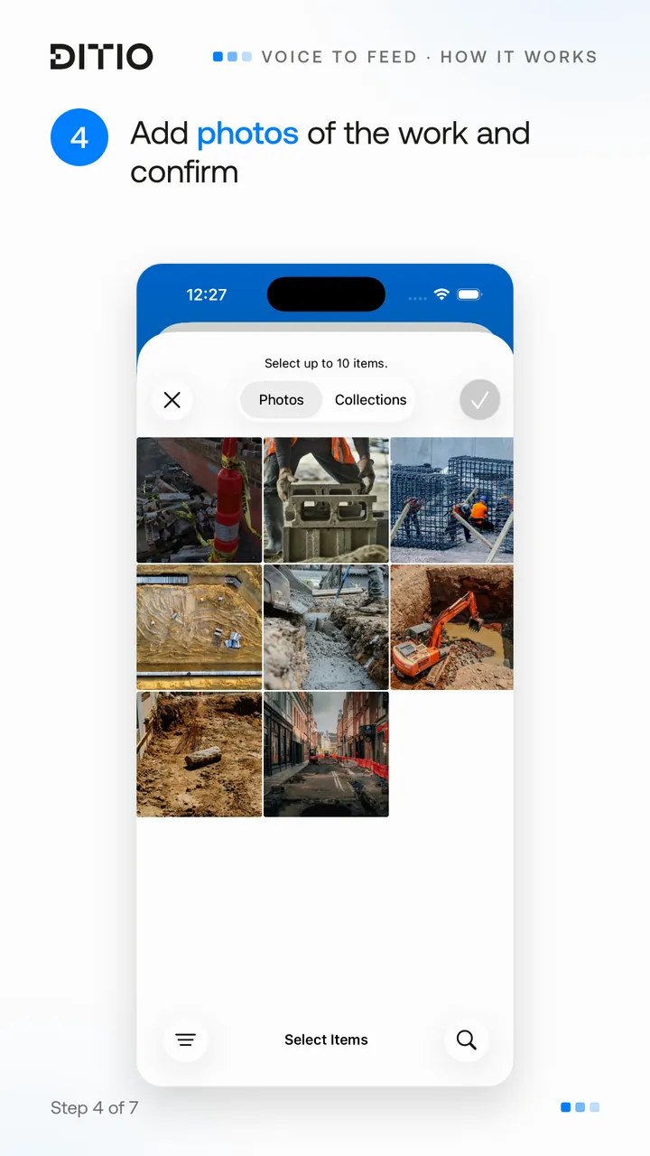 Voice to Feed – attach photos to the entry (step 4)