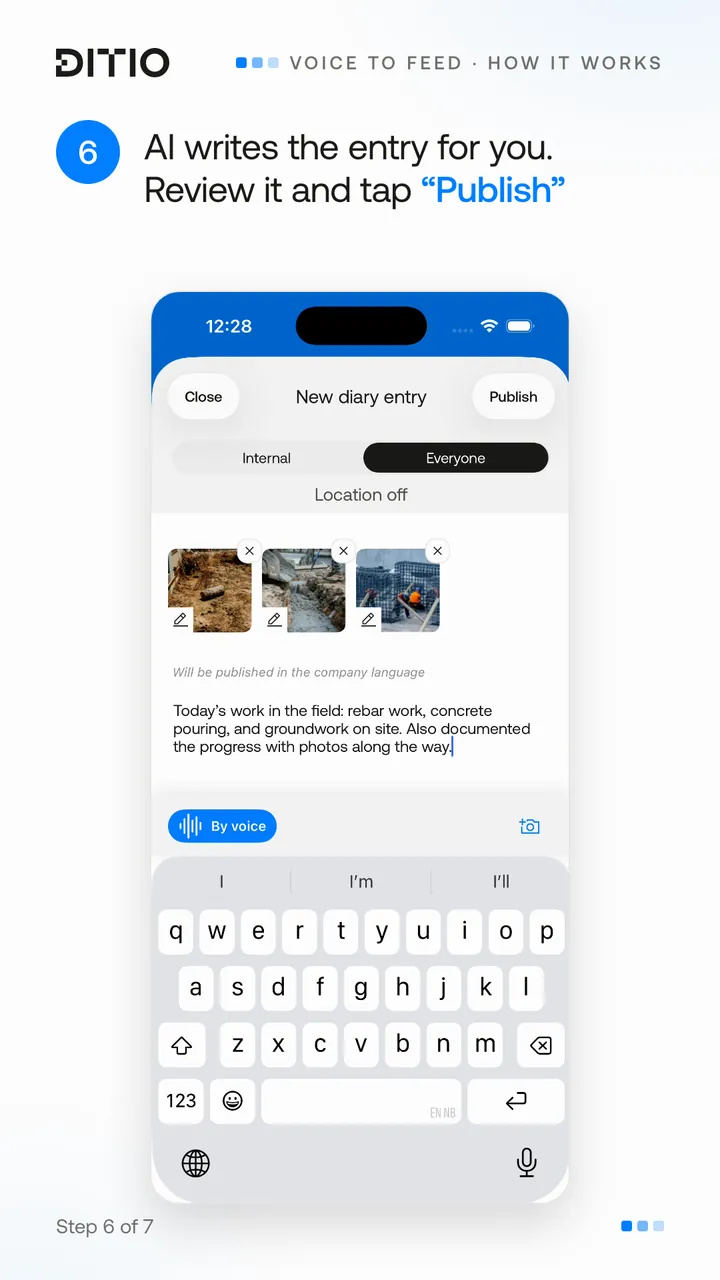Voice to Feed – review the content before publishing (step 6)