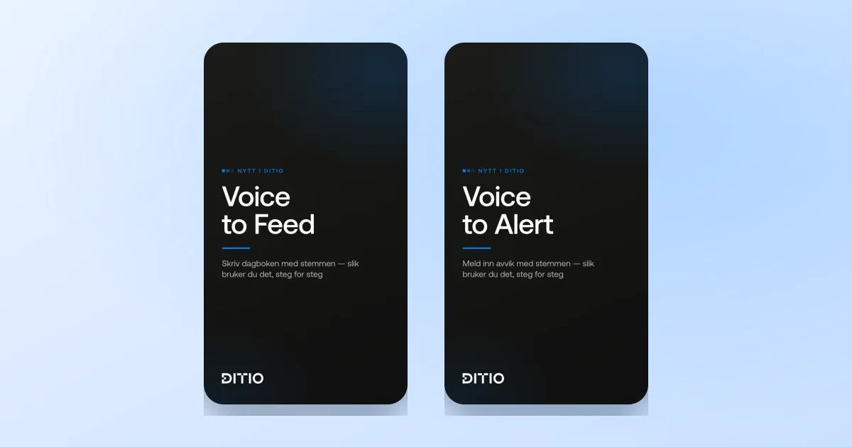 Ditio tale-til-tekst – Voice to Feed og Voice to Alert vist på mobil